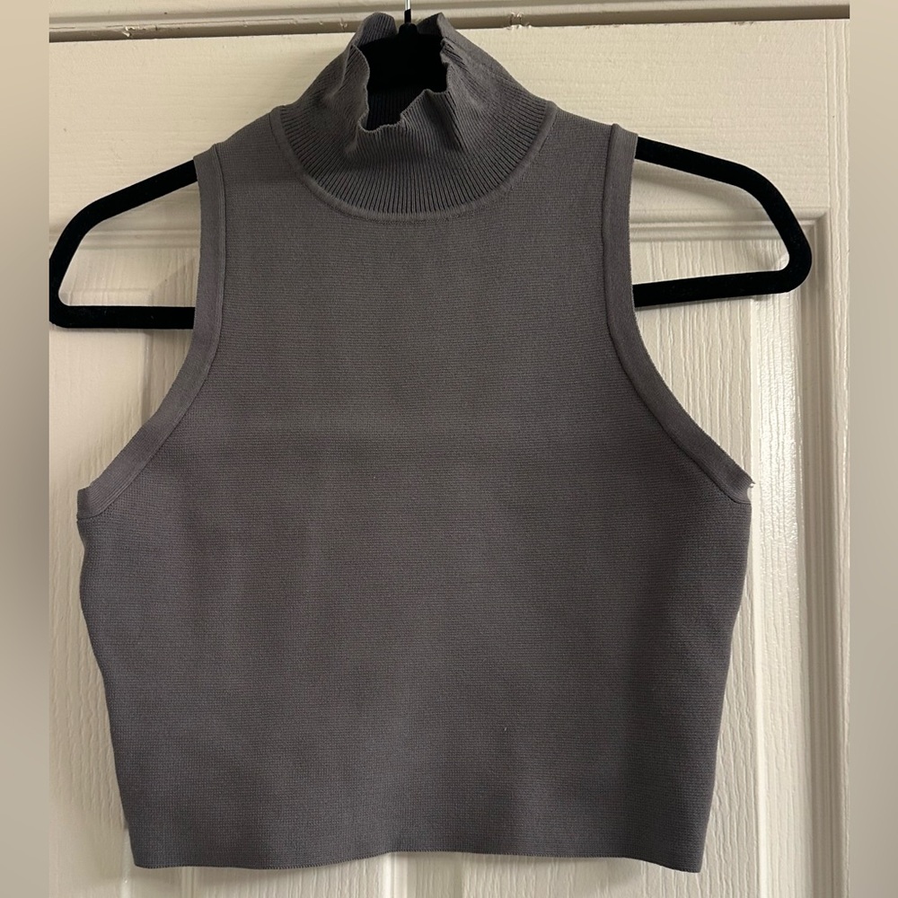 Zara knit Gray Sleeveless Turtleneck Crop Top